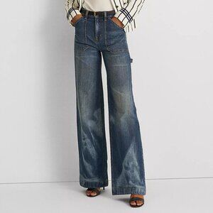 NWT Lauren Ralph Lauren Women's High Waist Bleach-out Wide Leg Jeans 10